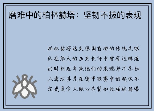 磨难中的柏林赫塔：坚韧不拔的表现